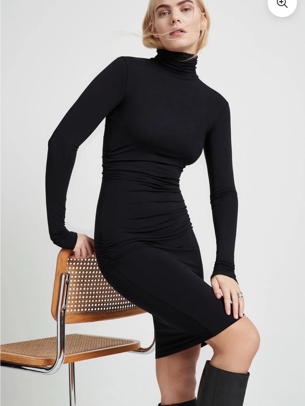 Marcella Phoebe Black Long-Sleeve Turtleneck Ruched Bodycon Dress  Jersey